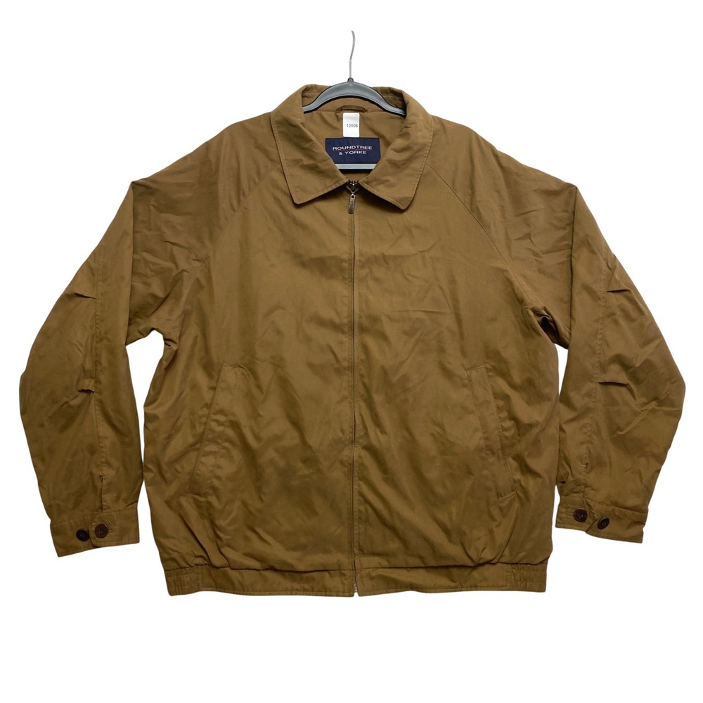 Roundtree & Yorke Jacket Mens XL Brown Harrington Full Zip Microfiber Windbreak